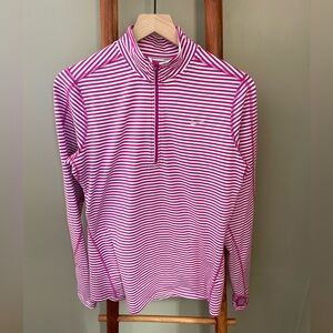 Nike Fuchsia & White Striped Women's Swift Dri-FIT 1/4-Zip Running Top, Large